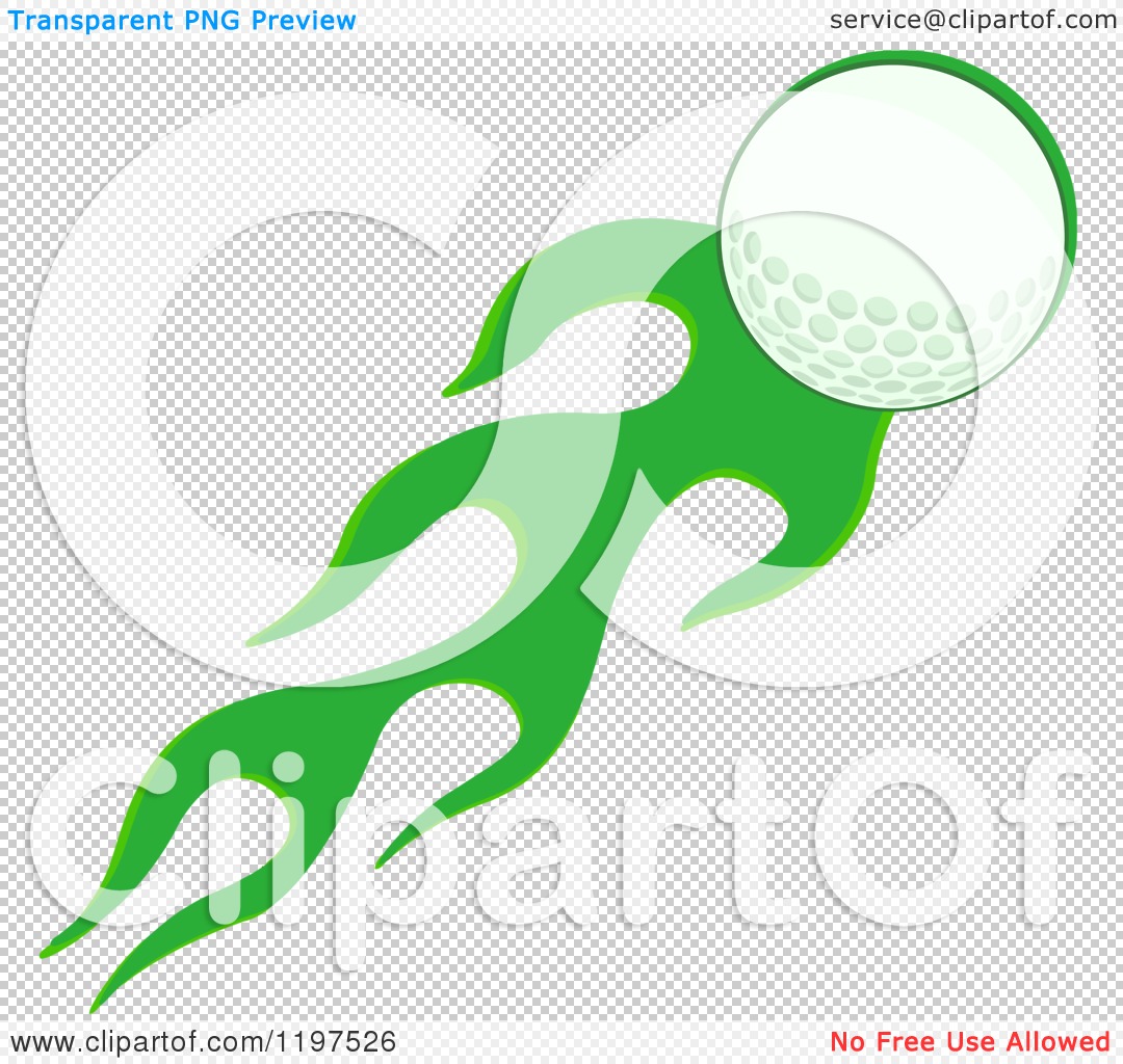 Of A Flying Golf Ball And Green Flames   Royalty Free Vector Clipart