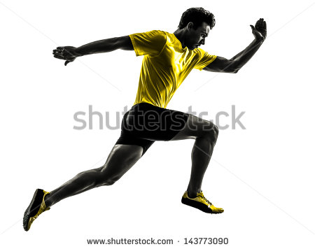 One Caucasian Man Young Sprinter Runner Running In Silhouette Studio    
