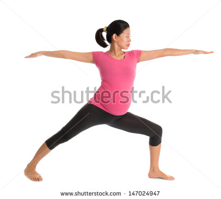 Prenatal Yoga Class  Full Length Healthy Asian Pregnant Woman Doing