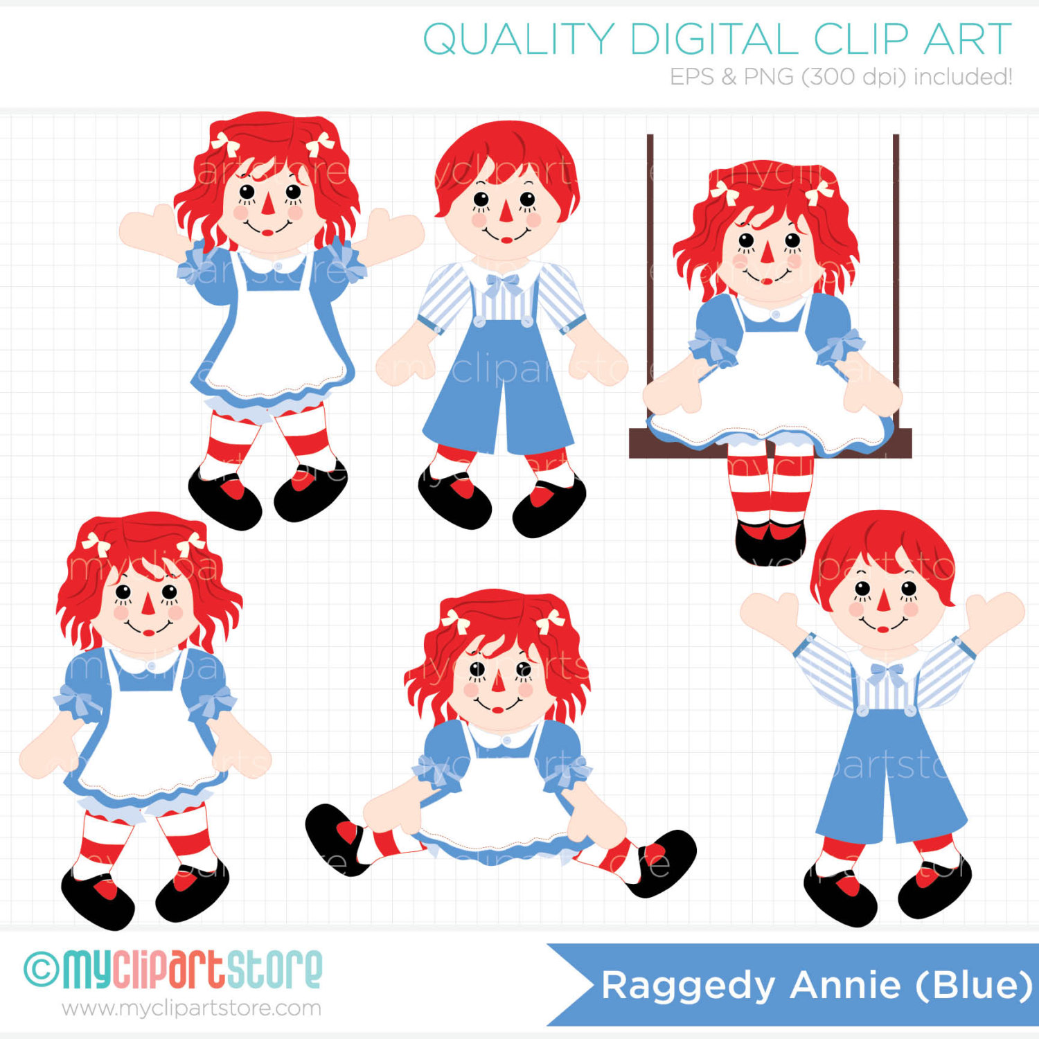 Raggedy Annie   Rag Doll Clip Art   Digital By Myclipartstore