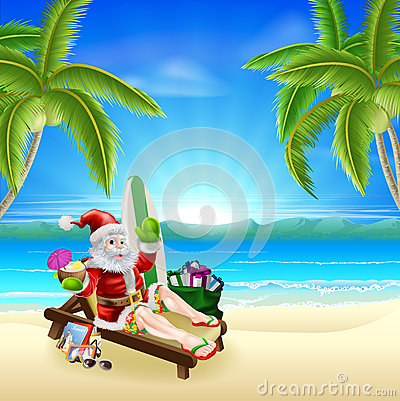 Santa Relaxing On Hot Sunny Beach Royalty Free Stock Image   Image    