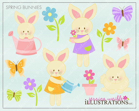 Spring Bunnies Cute Digital Clipart Easter Bunny Digital Clipart    