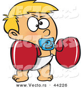 Tough Cartoon Toddler Boy Wearing Boxing Gloves While Sucking On A