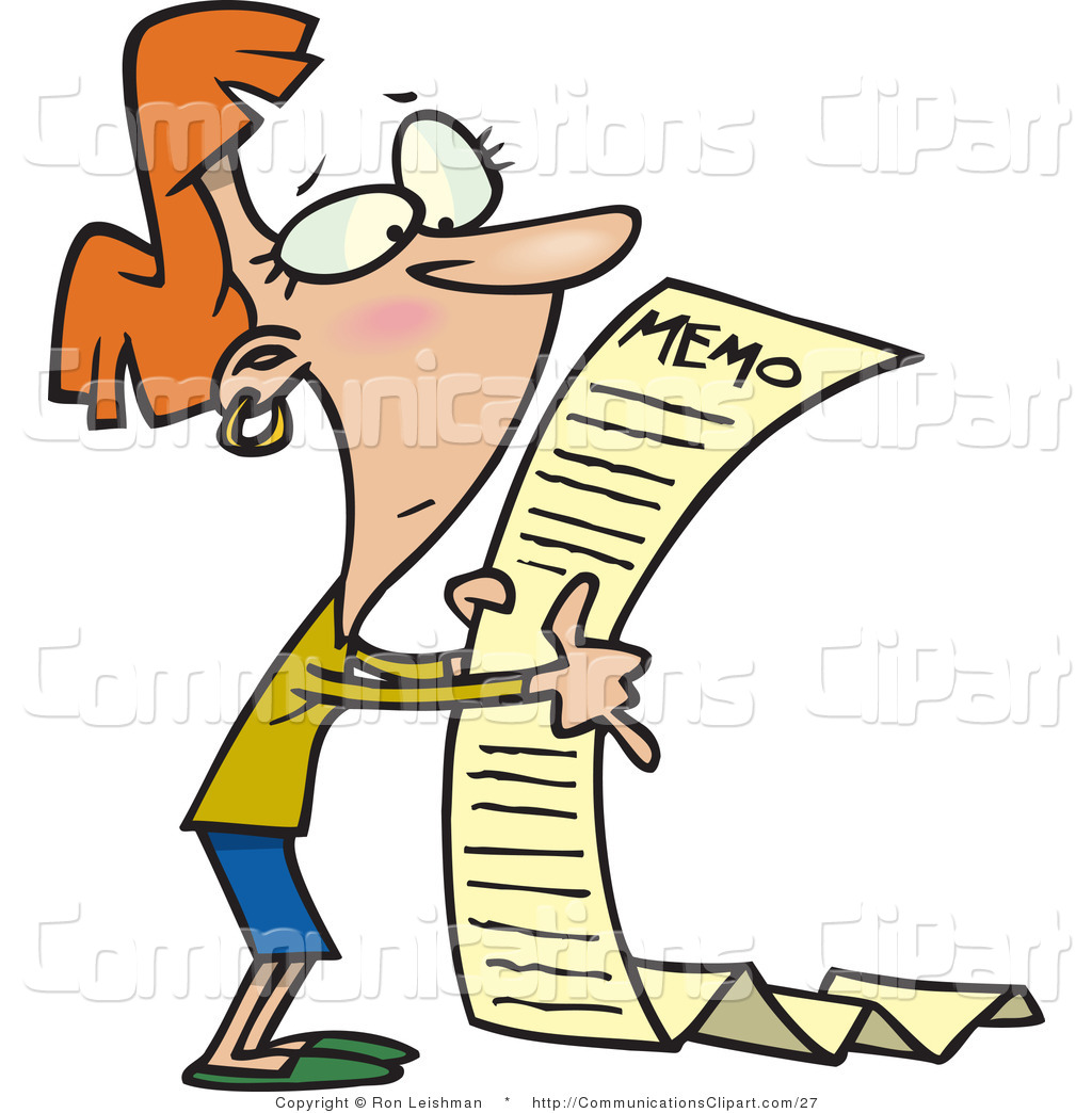 Vector Communication Clipart Of A Woman Reading A Very Long Memo List