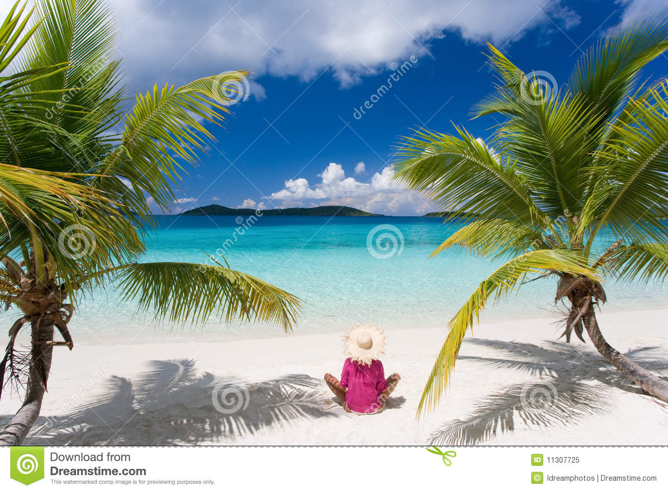 Woman Tropical Beach Palm Trees Royalty Free Stock Photo   Image