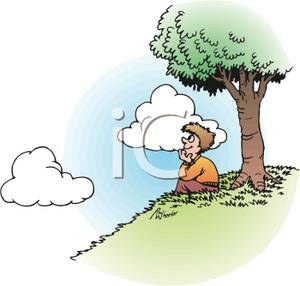 Young Man Sitting Under A Tree   Royalty Free Clipart Picture