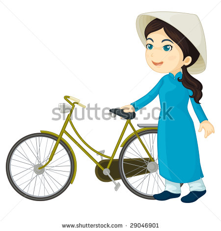An Illustration Of A Veitnamese Girl With A Push Bike