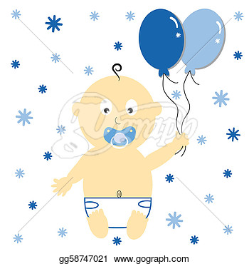     Baby Boy With Blue Party Birthday Balloons  Stock Clipart Gg58747021