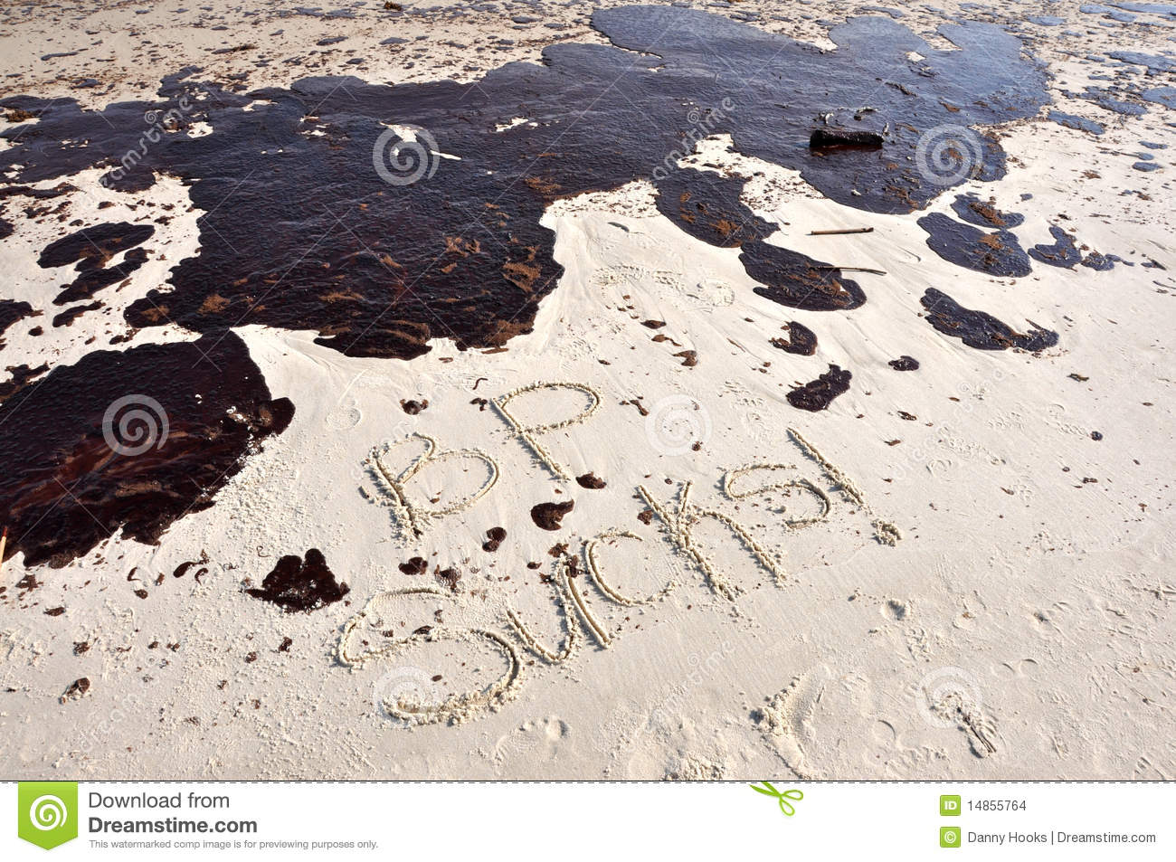 Bp Oil Spill On Gulf Of Mexico Beach  Bp Sucks Written In Sand