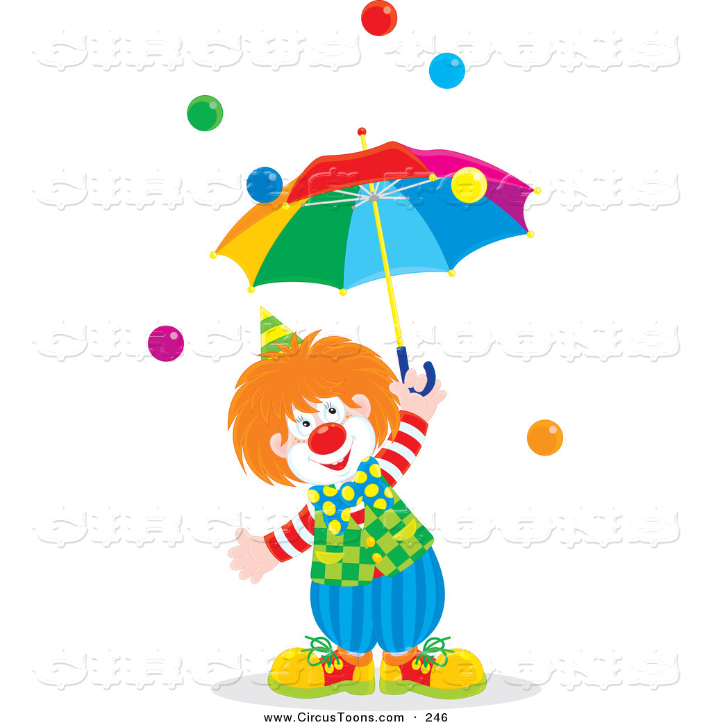 Circus Clipart Of A Happy Smiling Clown With An Umbrella And Balls By