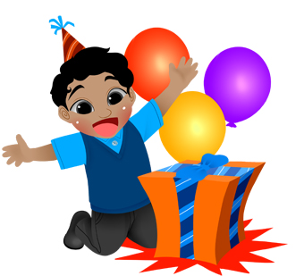 Clip Art Of A Boy Wearing A Party Hat Surrounded By Colorful Balloons    