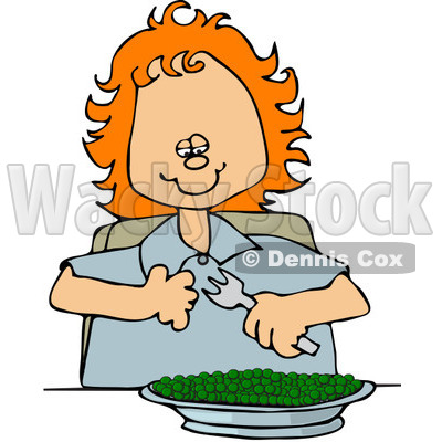 Clipart Happy Red Haired Girl Eating A Bowl Of Peas Royalty Free