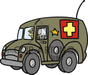 Free A Military Man Driving A Green Camouflage Medical Truck Clipart