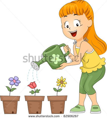 Gardening In Summer  Woman Watering Flowers In The Garden  Vector