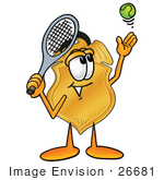 Gold Law Enforcement Police Badge Cartoon Character Preparing To Hit A