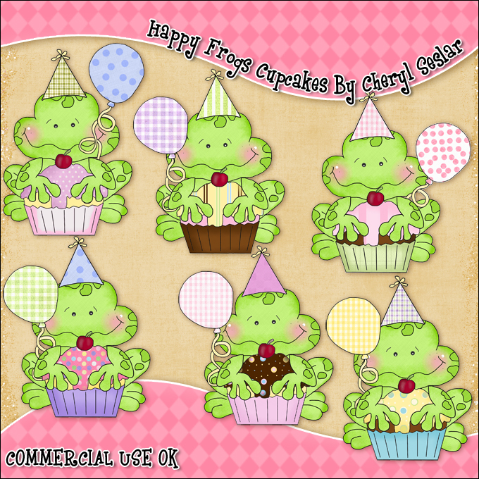 Happy Frogs Cupcake Clipart Graphic Collection    0 67    