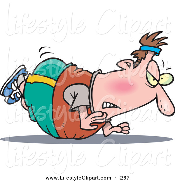Lifestyle Clipart Of A Frustrated Chubby Man Trying To Do Pushups But