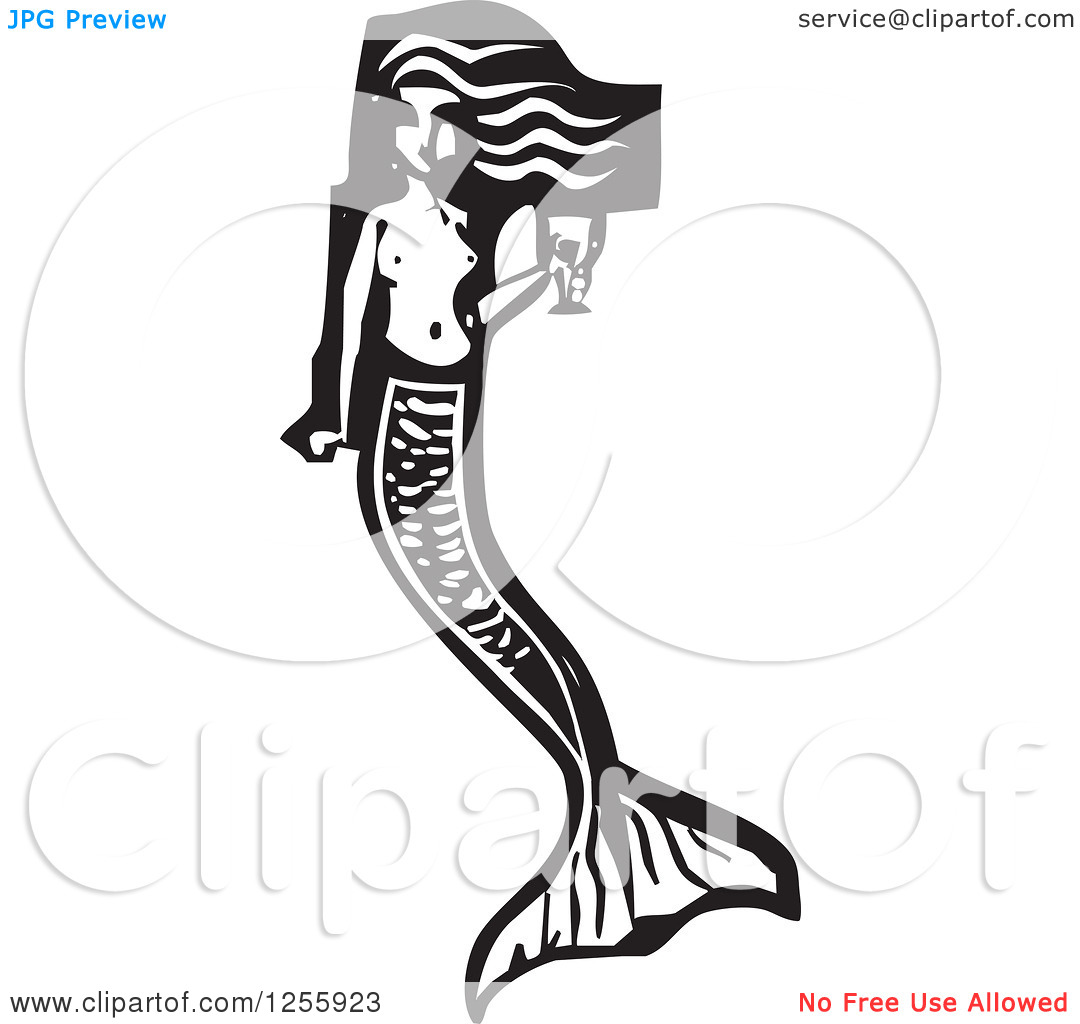 Mermaid Illustration Black And White Clipart Of A Black And White