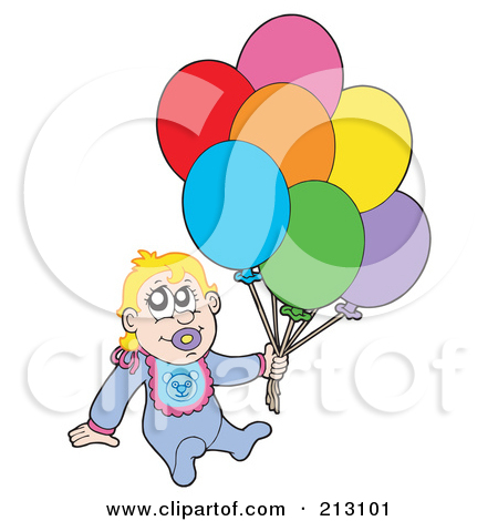 Rf Illustration Of A Baby Boy Sitting And Holding Balloons Clipart