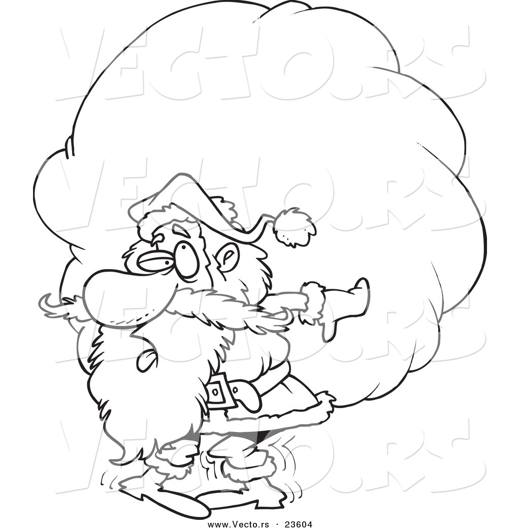 Santa Carrying A Heavy Sack   Coloring Page Outline By Ron Leishman