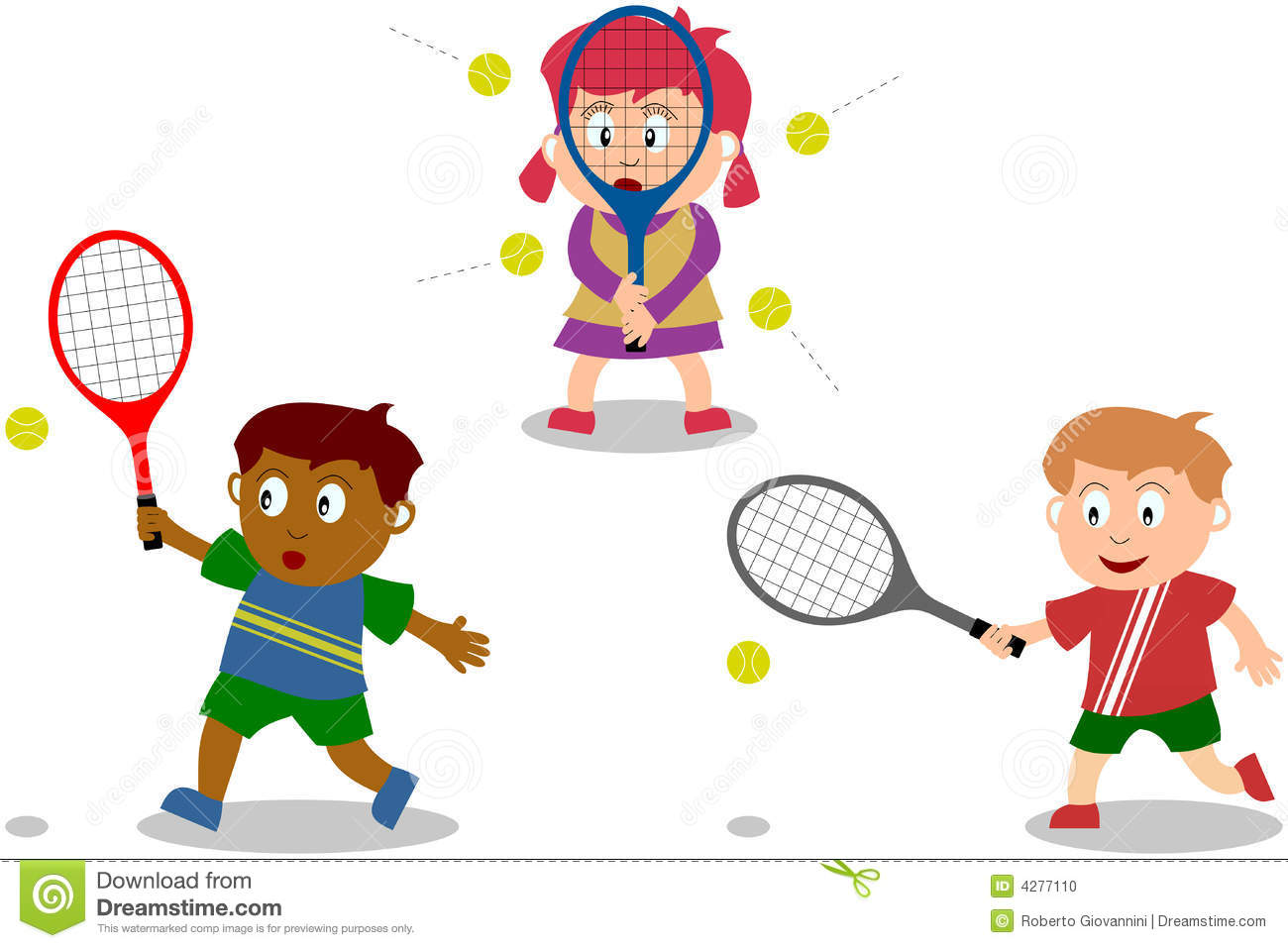 Three Kids  Isolated On White Background  Playing Tennis  You Can Find