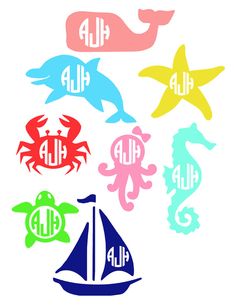 Vines Whale Crab Turtle Starfish All Personalized With Your Initials