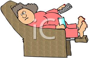     Woman In A Lounger With A Remote   Royalty Free Clipart Picture