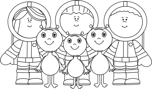 Black And White Astronauts And Aliens Clip Art   Black And White    
