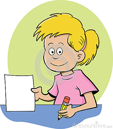 Cartoon Illustration Of A Girl Holding A Paper And Sitting At A Desk