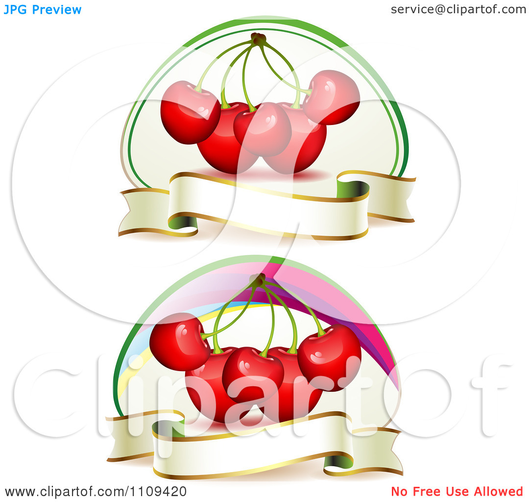 Clipart Bing Cherries With Blank Banners   Royalty Free Vector