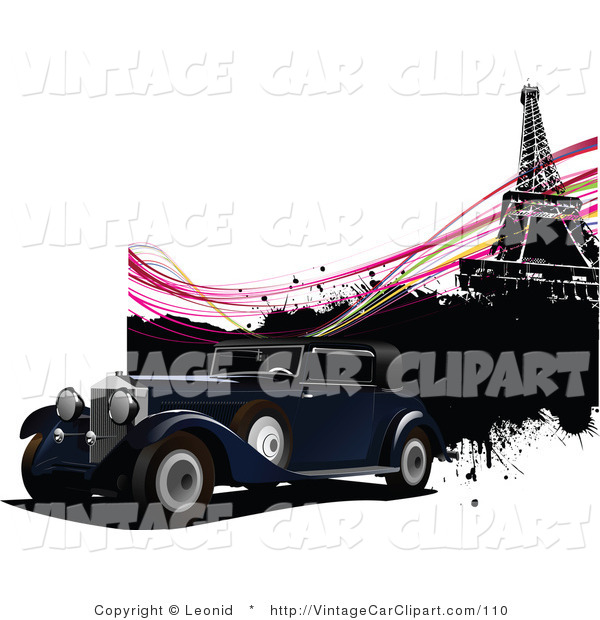 Clipart Of A Vintage Car In Paris On A Grunge Background