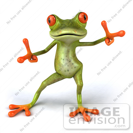 Clipart Picture Of A Cute 3d Dancing Red Eyed Tree Frog With Big Red