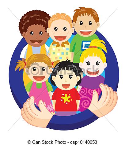 Clipart Vector Of Caring The Young Ones   Children Being Hug By A Pair    