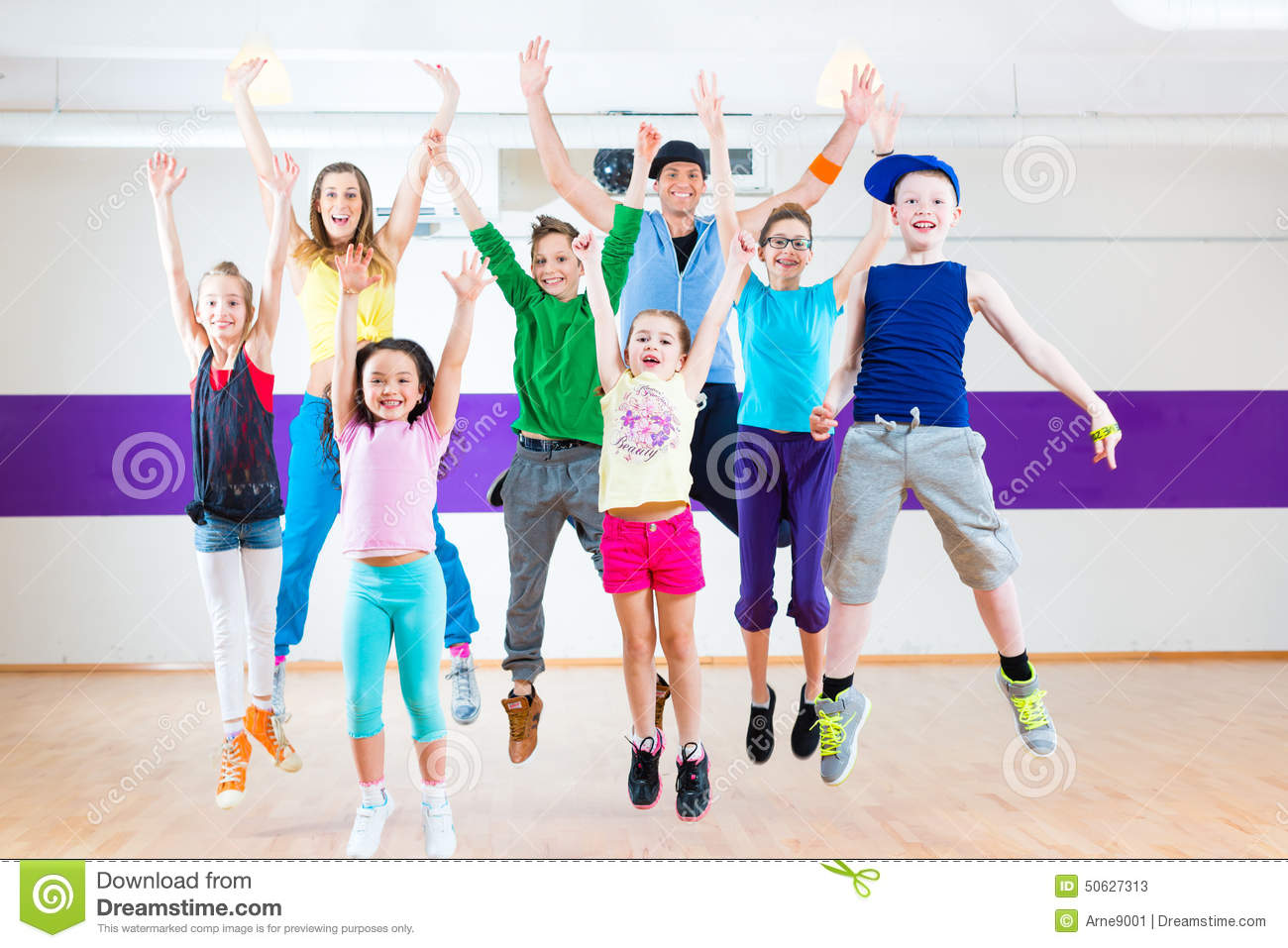 Dance Teacher Giving Kids Zumba Fitness Class Stock Photo   Image