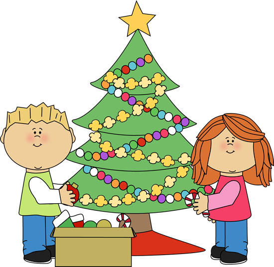 Decorating A Christmas Tree Clip Art   Kids Decorating A Christmas