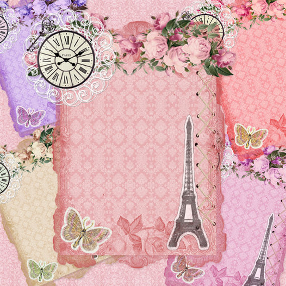 Free Paris Shabby Chic Rose Butterfly Stationary Tag Frames Vintage