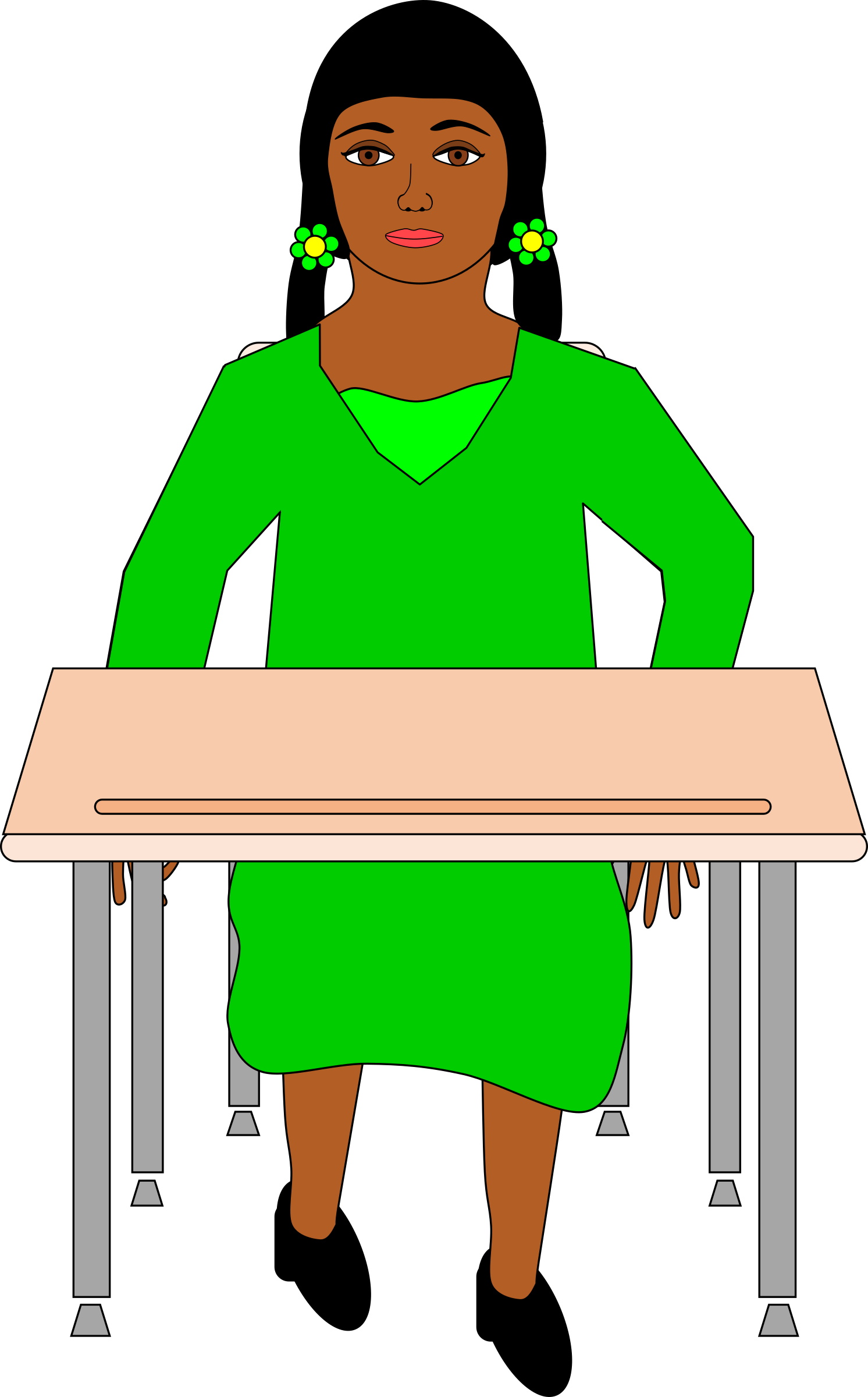 Girl In Pigtails Sitting At Student Desk By Barnheartowl