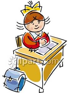 Girl Sitting At A Desk In School   Royalty Free Clipart Picture