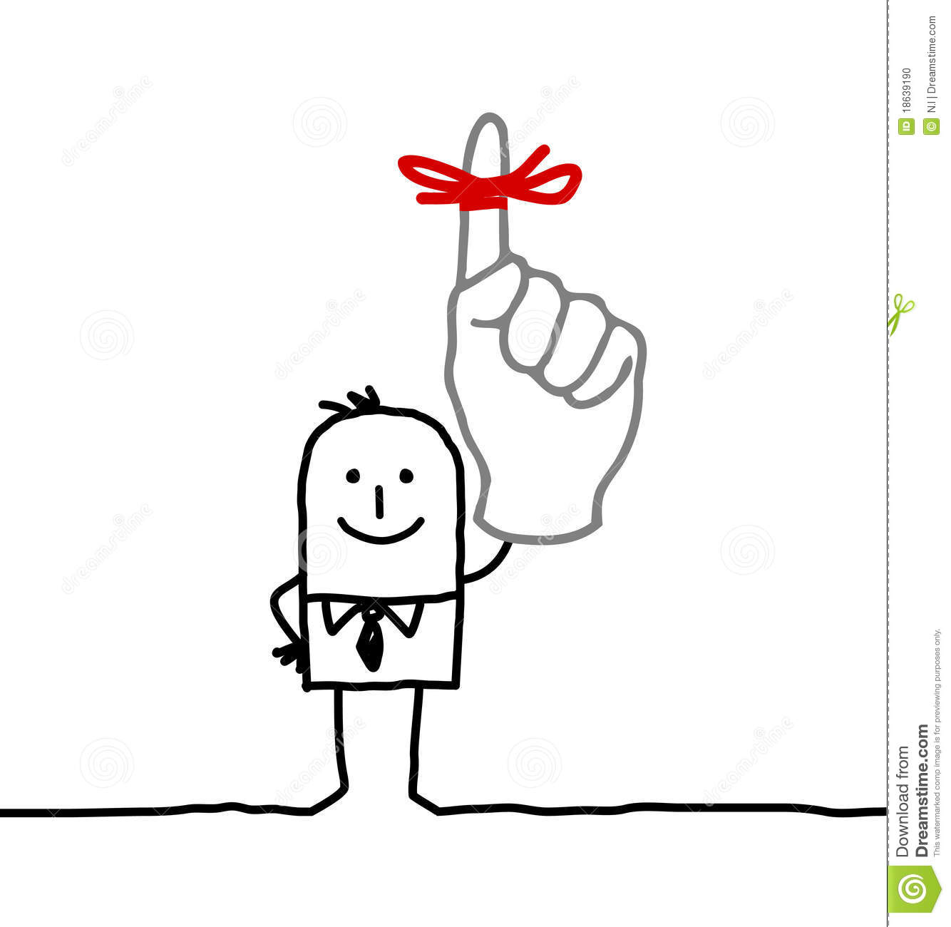 Hand Drawn Cartoon Characters   Businessman   Red Ribbon On Finger