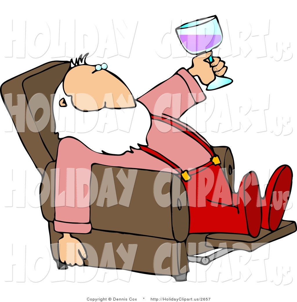 Larger Preview  Holiday Clip Art Of A Relaxing Santa Drinking Red Wine    