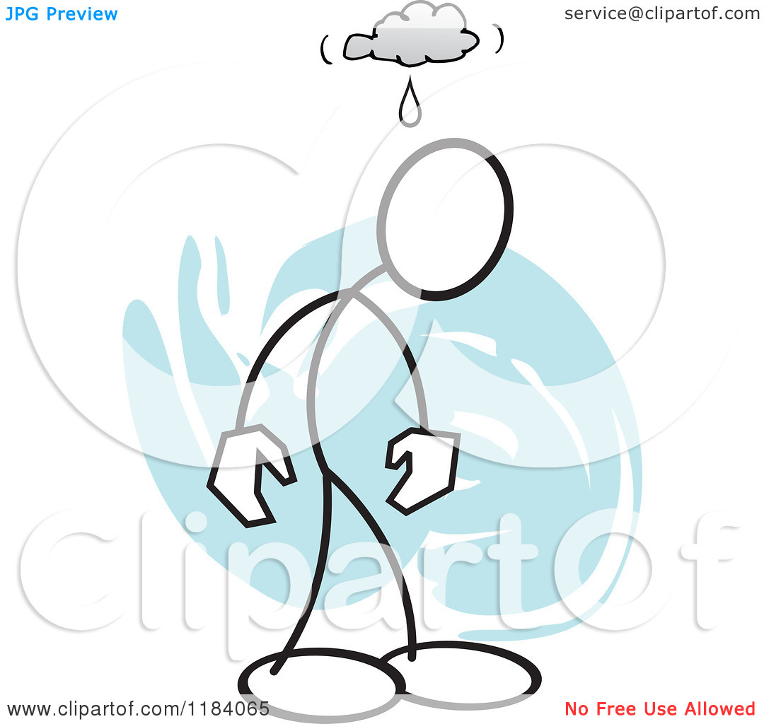 Man Feeling Under The Weather Over Blue Royalty Free Vector Clipart