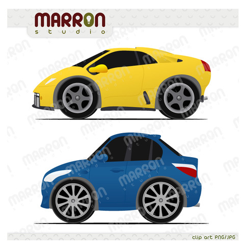 Marron Studio   Race Mini Cars Clip Art Couple Digital Download Great