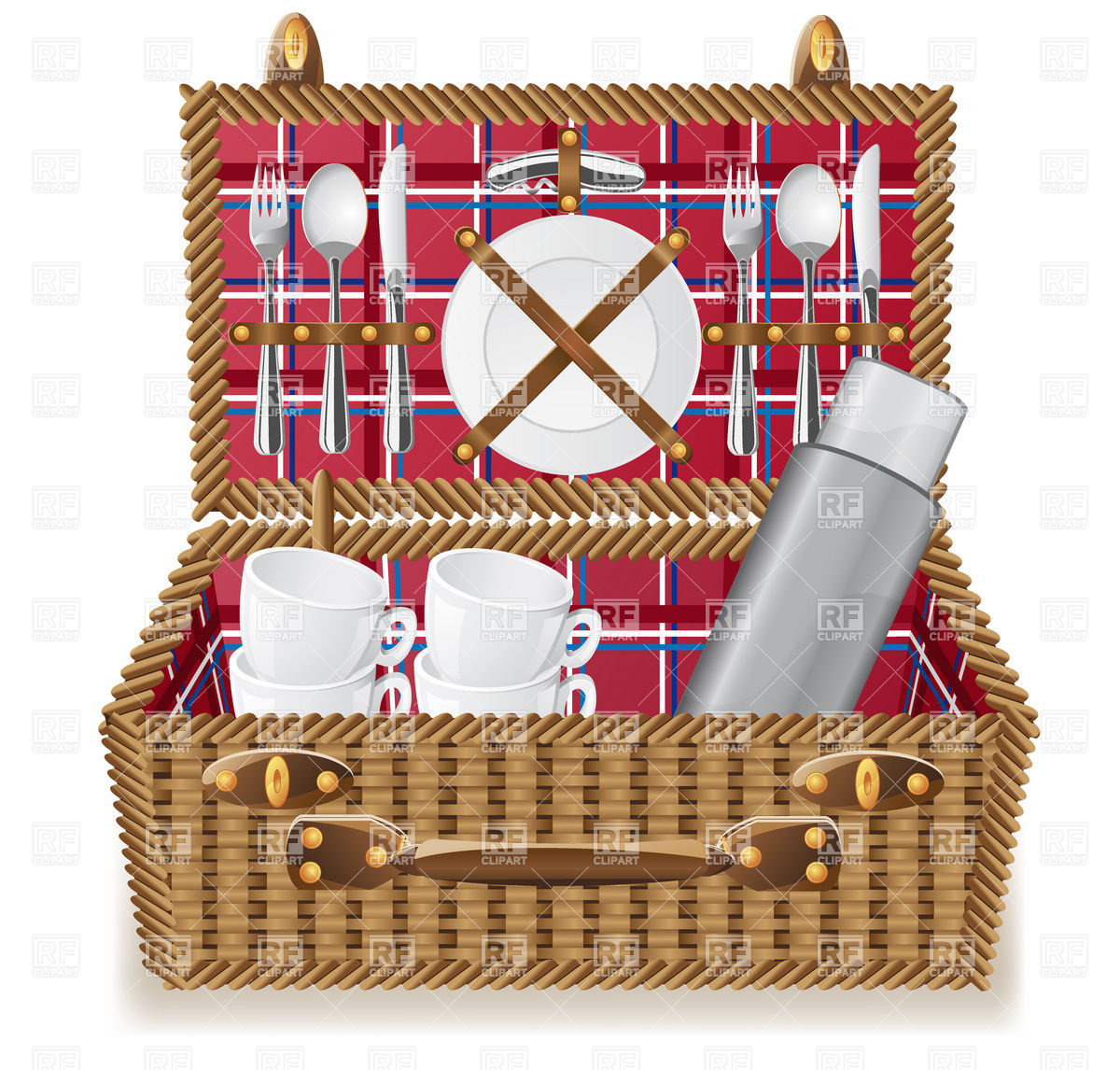 Picnic Basket With Tableware   Open Wicker Suitcase Objects Download    