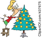 Rf Clip Art Illustration Of A Blond Lady Decorating A Christmas Tree