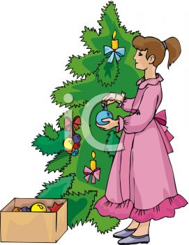 Royalty Free Clipart Image  Girl Decorating Christmas Tree