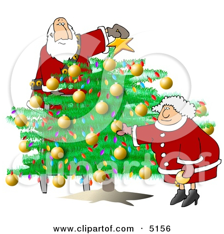 Santa   Wife Decorating Christmas Tree Clipart By Djart  5156