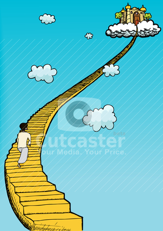 Stairway To Heaven Stock Vector Clipart Person In Gown Climbs Golden