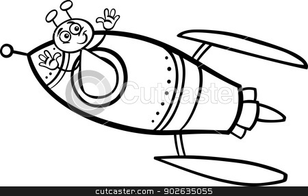 Vector Clipart Black And White Cartoon Illustration Of Funny Alien