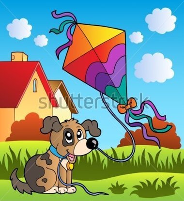 Autumn Scene With Dog And Kite   Vector Illustration