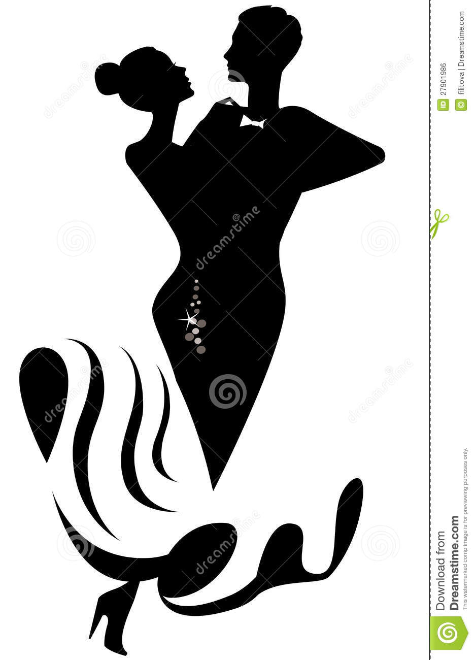 Black And White Vector Illustration Of A Silhouette Of Dancing Couple